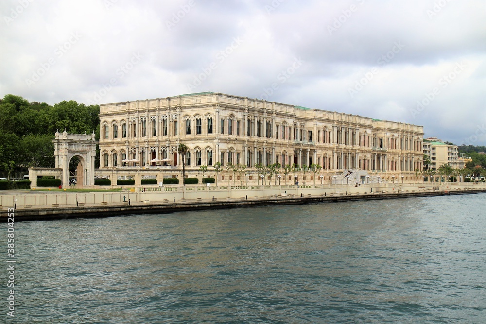 Istanbul, Turkey - May 11, 2018 : Cıragan Palace, a five-star hotel in the Kempinski Hotels chain. The construction of this building was started in 1863.