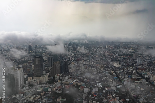 The storm entered Bangkok with the Chao Phraya River and the city was covered with clouds.