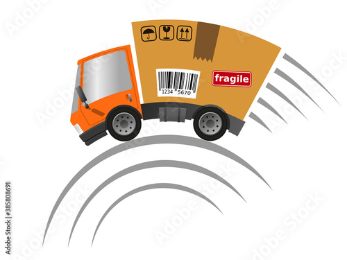 Delivery truck with cardboard box, speed motion