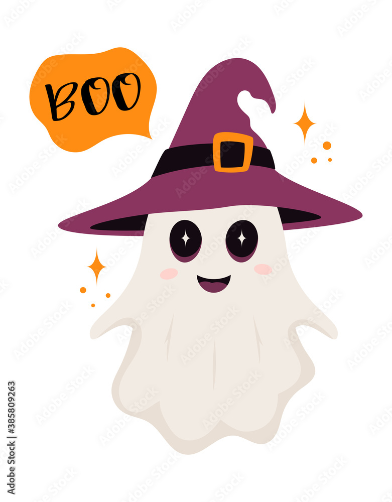 halloween card with cute ghost in witch hat halloween card with cute ghost in witch hat