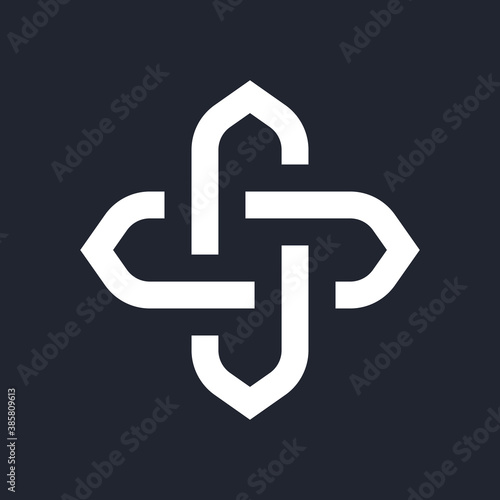 Complex Geometric Contemporary Element. Logo Design for Business Corporate Sign. Abstract Merged Figures for Websites, Web Design, or Info Graphics on Black Background