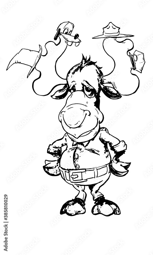 custom made wallpaper toronto digitalHand-Drawn picture of a fat moose wearing clothes and different hats on his antlers