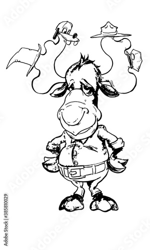 Wallpaper Mural Hand-Drawn picture of a fat moose wearing clothes and different hats on his antlers Torontodigital.ca