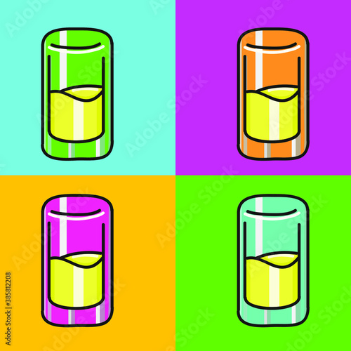 Juego de bebidas alcohólicas retro coloridas en estilo de arte pop vectorizado