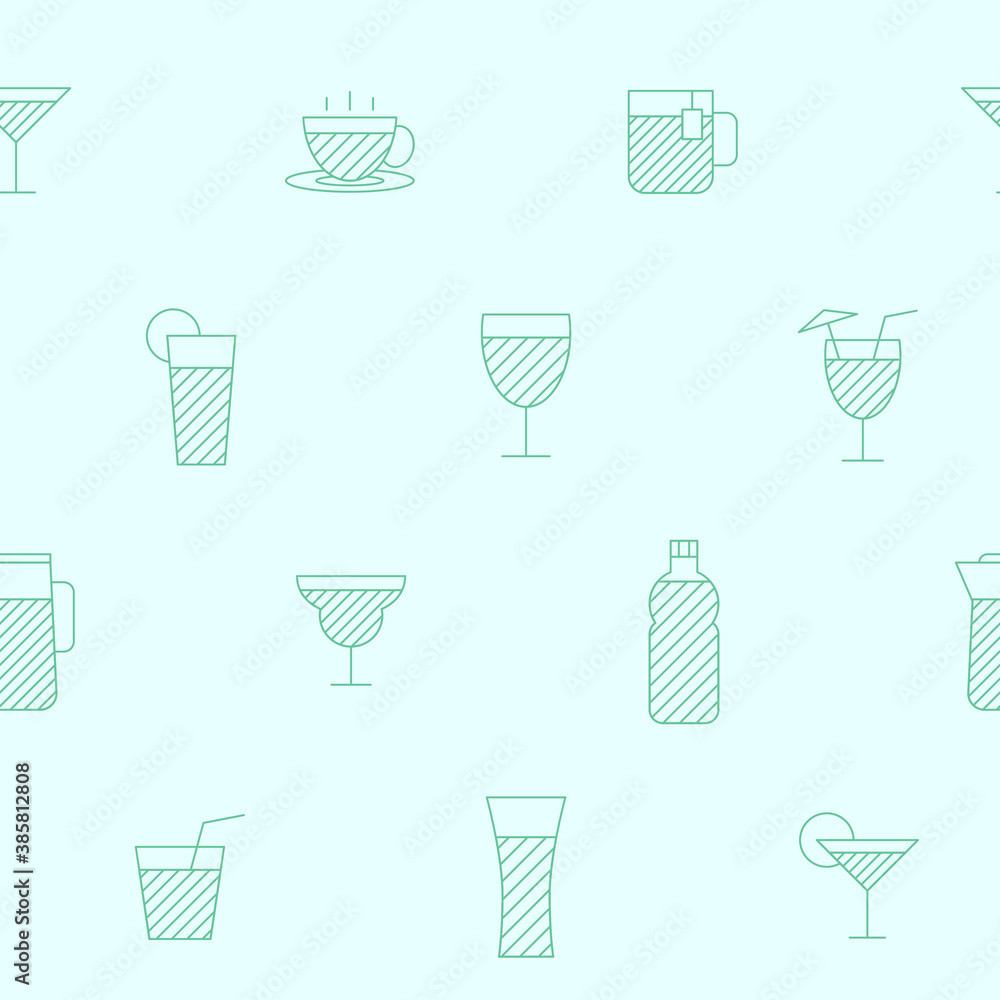 Soft drink - Vector background (seamless pattern) of water, soda, juice, cocktail, cup, can, mug, coffee, tea for graphic design Soft drink - Vector background (seamless pattern) of water, soda, juice, cocktail, cup, can, mug, coffee, tea for graphic design