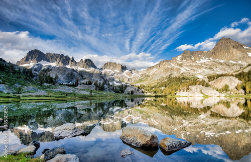 Scenic view of Minarets above Ediza Lake in the Ansel Adams Wilderness photo