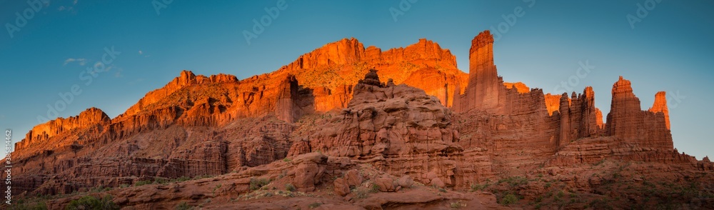 Scenic view of Fisher Towers during sunset Scenic view of Fisher Towers during sunset