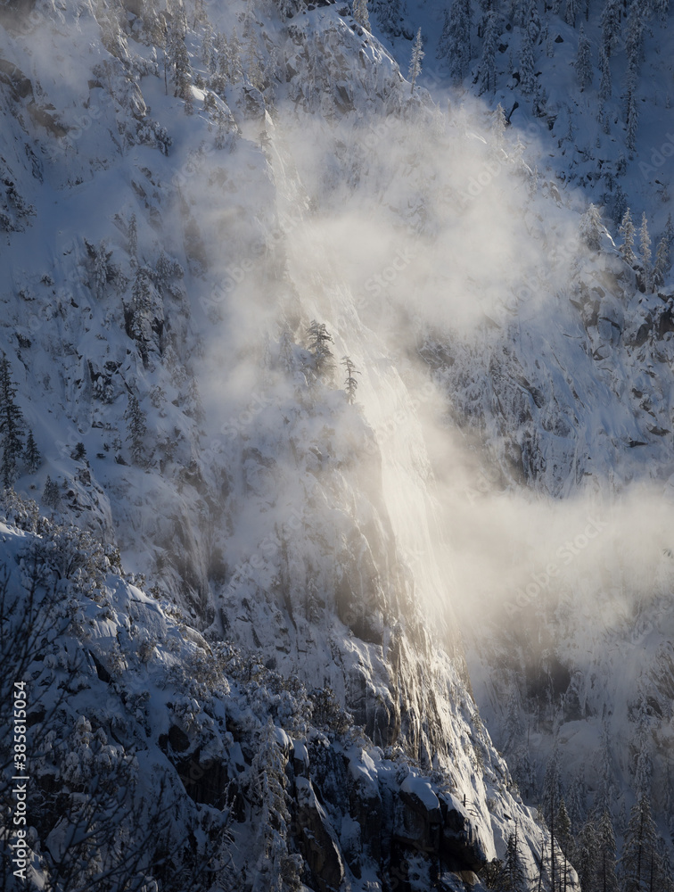 View of snow covered El Capitan mountain in Yosemite National Park View of snow covered El Capitan mountain in Yosemite National Park