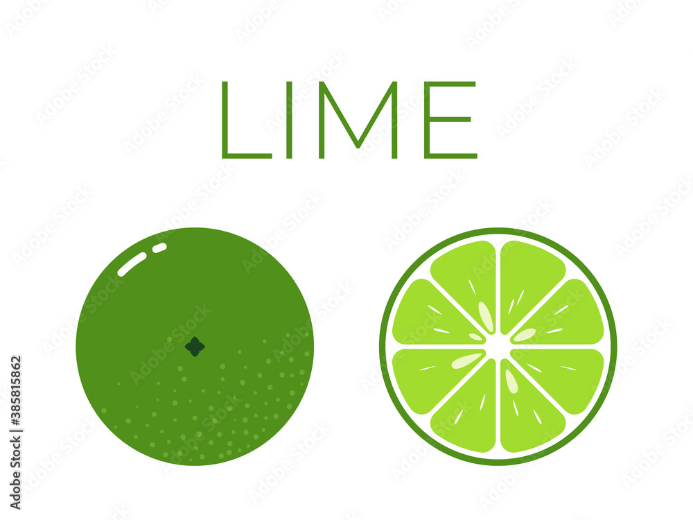 Vector of lime and sliced half of lime on white background Vector of lime and sliced half of lime on white background