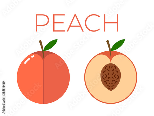 Vector of Peach and sliced half of Peach on white background