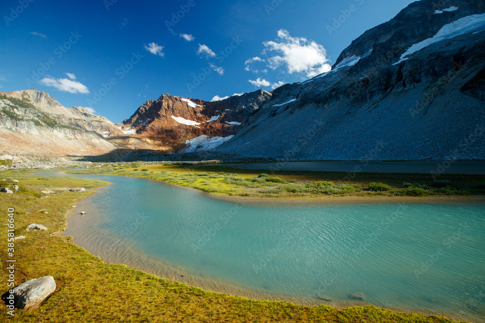 Scenic view of blue waters of alpine lake Scenic view of blue waters of alpine lake