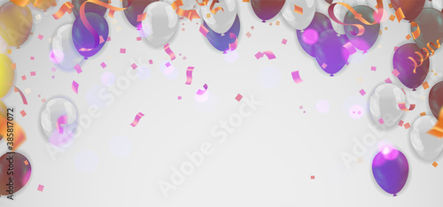 Party Purple Balloons Background for your Text. Vector Illustration. Festive background with balloons. Celebrate a birthday, Poster, banner happy