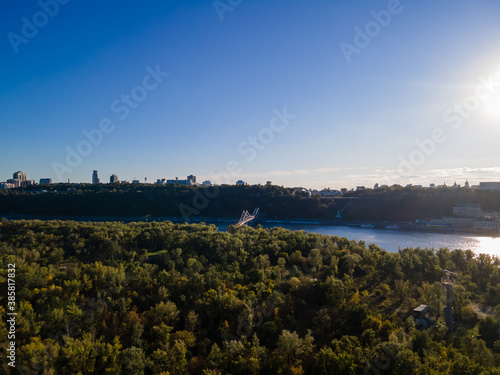 Aerial view of the fresh dnieper river in kiev city