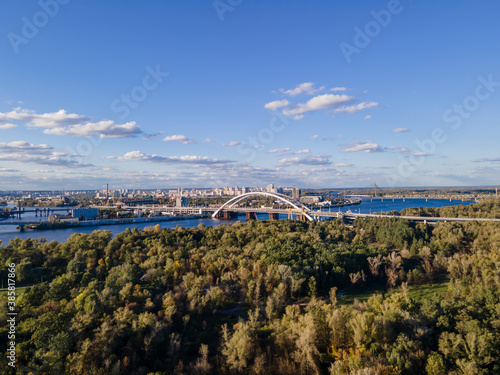 Aerial view of the fresh dnieper river in kiev city photo