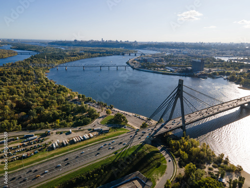 Aerial view of cable-stayed bridge