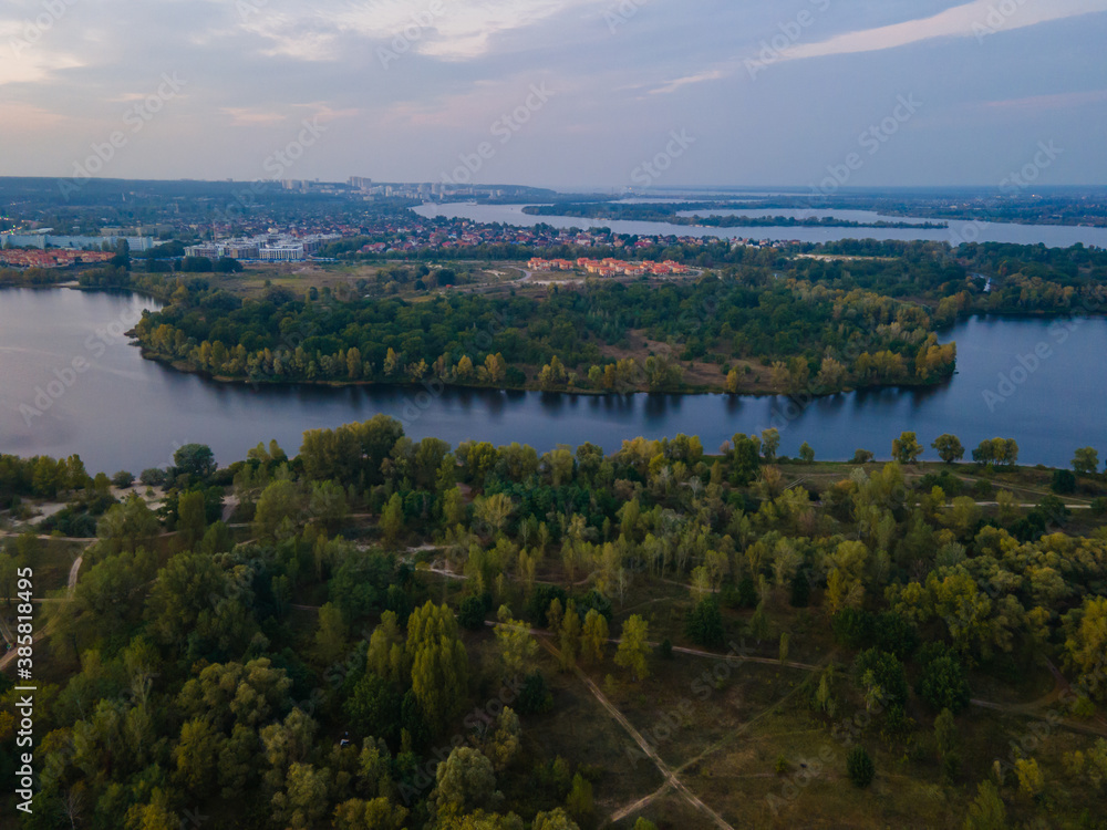 Aerial view of the fresh dnieper river in kiev city Aerial view of the fresh dnieper river in kiev city