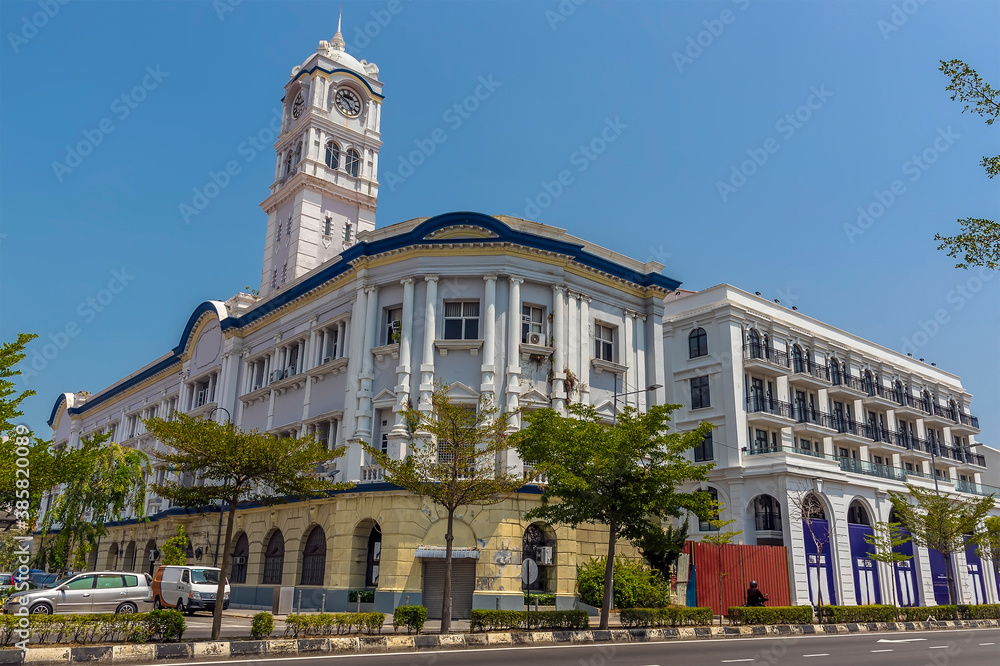 The splendor of colonial buildings in George Town, Penang Island, Malaysia, Asia