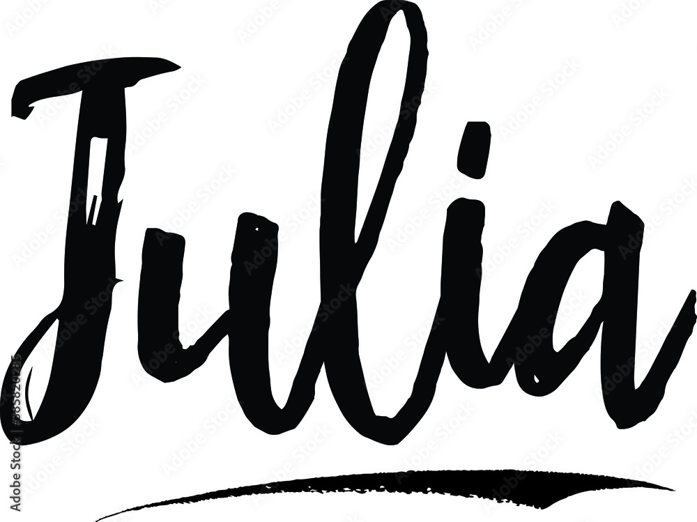 Julia-Female name Modern Brush Calligraphy on White Background - obrazy, fototapety, plakaty 