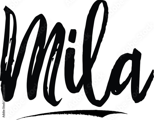 Mila-Female name Modern Brush Calligraphy on White Background