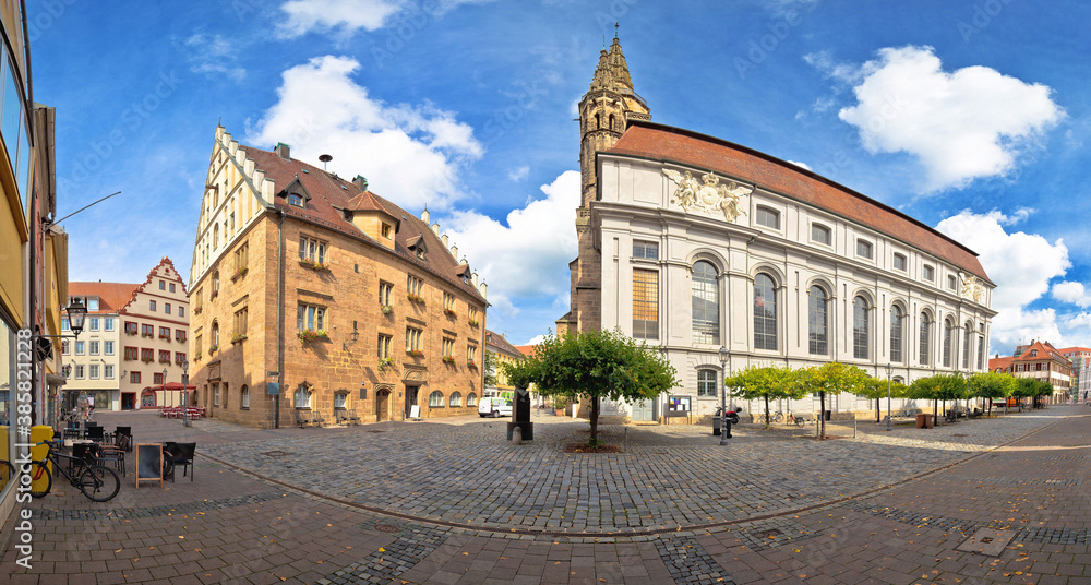 Ansbach. Old town of Ansbach historic street and church panoramic view