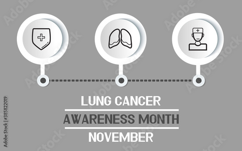 Lung cancer awareness month concept vector. Event is celebrated in November. Lung, doctor, shield icons