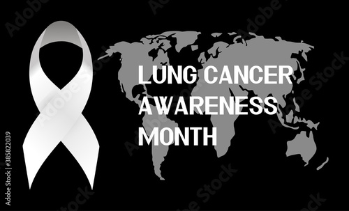 Lung cancer awareness month concept vector. Event is celebrated in November. White ribbon and wold map are shown