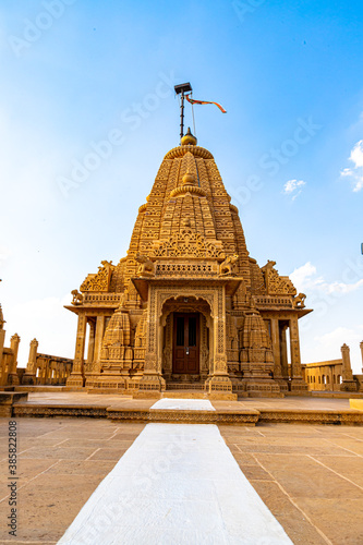 beautiful blue  sky and Amarsagar temple is  the oldest Jain temple dedicated to Lord Parshawanath in Jaisalmer, Rajasthan, India. photo