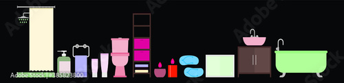 set of bathroom element cartoon icon design templates with various models. vector illustration isolated on black background