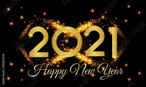 2021 Happy New Year Golden Number with Golden Light Background illustration - Happy New Year 2021 Golden Number on Golden Light Effect Background - New Year 2021 Luxury Text Design Vector eps 10