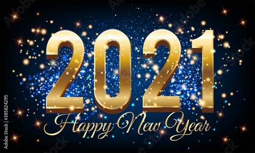 2021 Golden Happy New Year With Burst Glitter on Black and blue Colour Background - Happy New Year 2021 Golden background with Burst glitter – New Year 2021 Golden text Background vector illustration