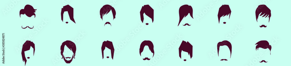set of hair and mustache cartoon icon design template with various models. vector illustration isolated on blue background set of hair and mustache cartoon icon design template with various models. vector illustration isolated on blue background