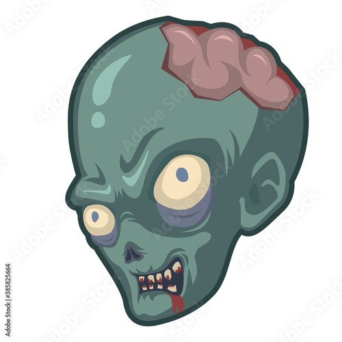 Evil zombie head on white background, sticker with spooky Halloween monster