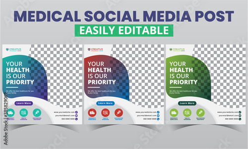 Medical Social Media Post Design premium layout for doctor & nurse promo.Morden abstract geometric social media Healthcare advertising template and square web banner digital marketing vector sets.