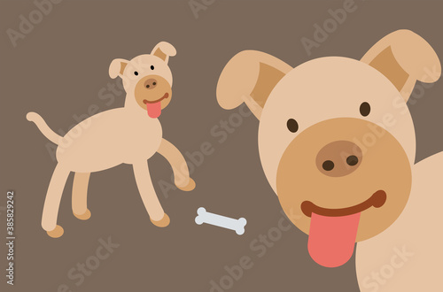 Dog smiley face cartoon illustration. This simple happy smiling farm animal is made of circles, ellipses, and egg shapes. Full vector artwork