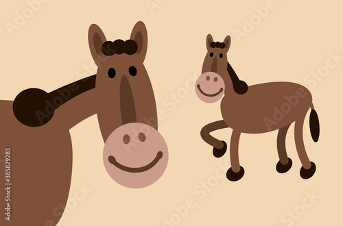 Horse smiley face cartoon illustration. This simple happy smiling farm animal is made of circles, ellipses, and egg shapes. Full vector artwork