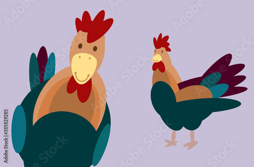 Rooster farm animal smiley face cartoon illustration. This simple happy smiling farm animal is made of circles, ellipses, and egg shapes. Full vector artwork