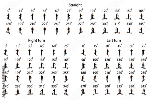 Man riding a electric scooter in isometric. Animation for games, 72 sprites of a man with a scooter in isometric.
