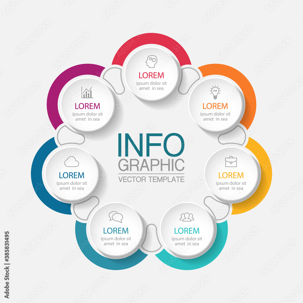 Vector infographic template, circle with 7 steps or options. Data presentation, business concept design for web, brochure, diagram. Vector infographic template, circle with 7 steps or options. Data presentation, business concept design for web, brochure, diagram.
