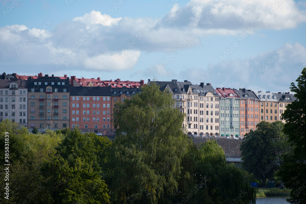 Apartment houses in the district Vasastan in Stockholm a hazy morning