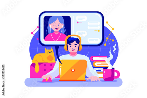 Work From Home Vector Illustration concept. Can use for web banner, infographics, hero images. Flat illustration isolated on white background.