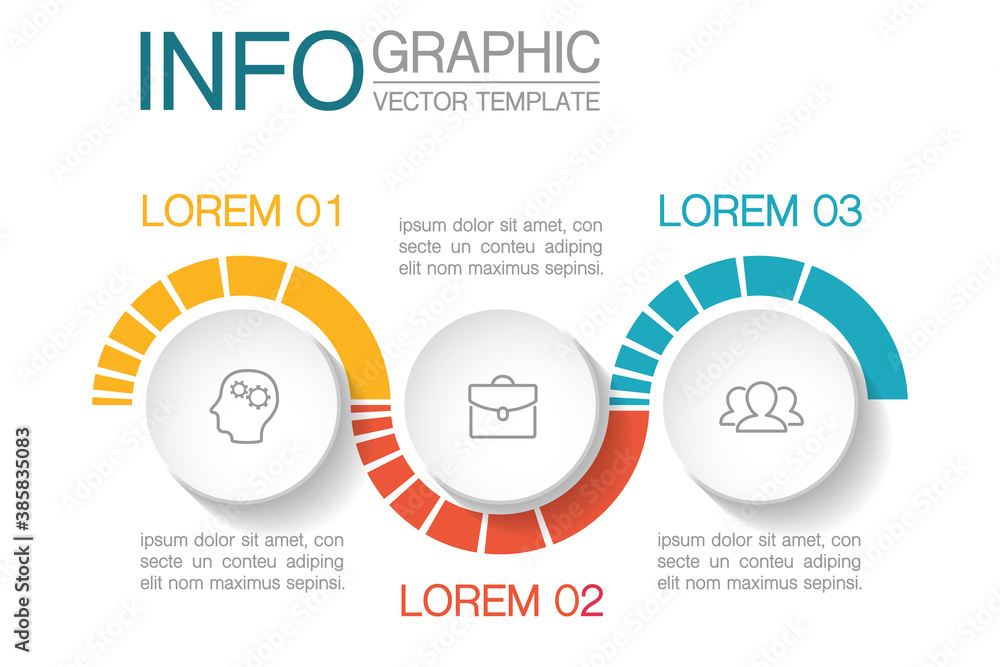 Vector infographic template, 3 steps or options. Data presentation, business concept design for web, brochure, diagram.