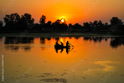 Beautiful Sunset in The Shivsagar Lake - Khajuraho  Madhya Pradesh  India.