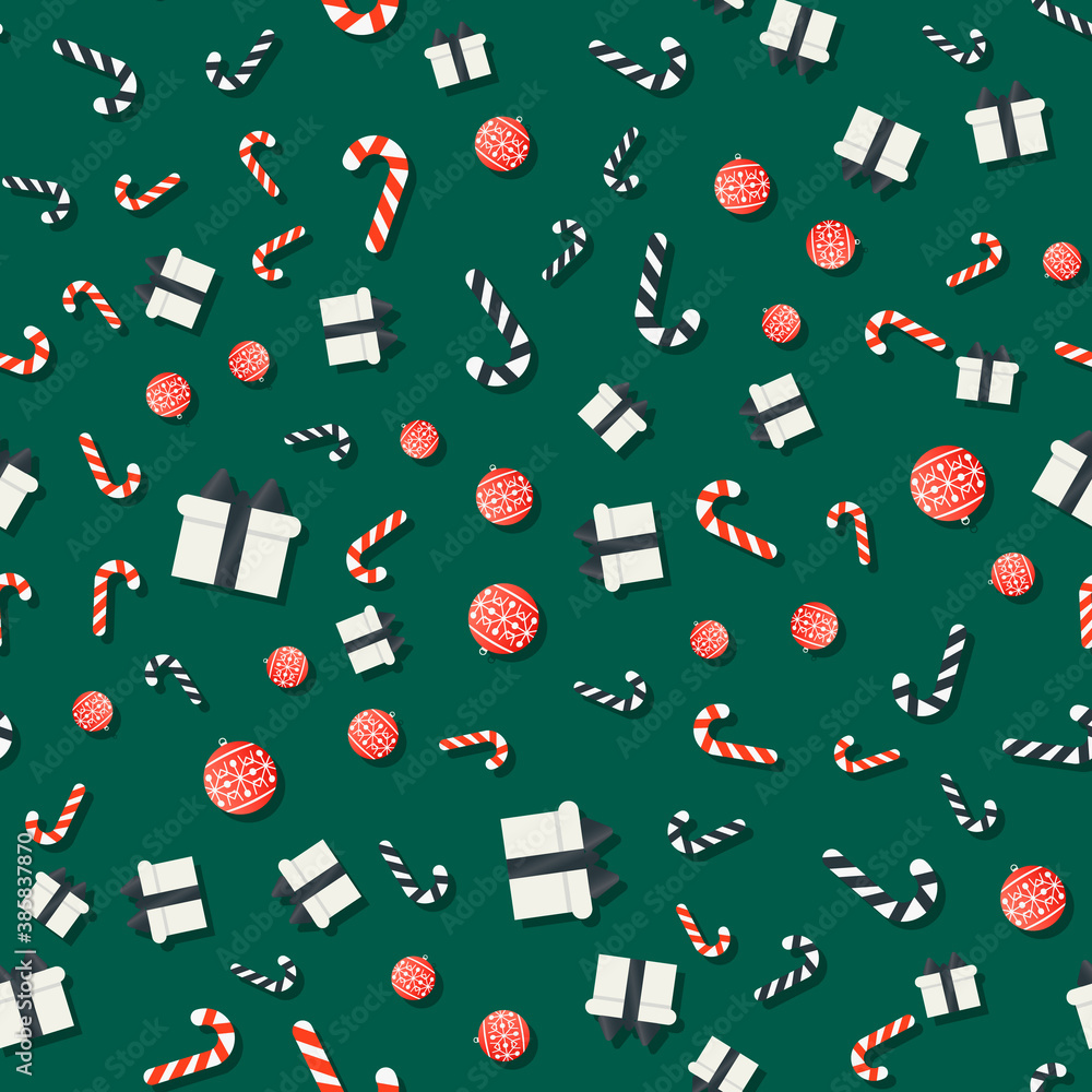 Christmas black white red pattern on a dark green background. New year holiday template suitable for posters, cards, fabrics or brown paper Christmas black white red pattern on a dark green background. New year holiday template suitable for posters, cards, fabrics or brown paper