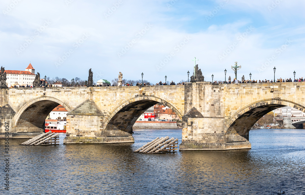 Charles Bridge over Vltava river in Prague.