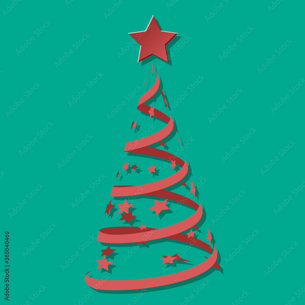 Christmas tree made from red ribbons. 2d vector icon for new year holidays Christmas tree made from red ribbons. 2d vector icon for new year holidays