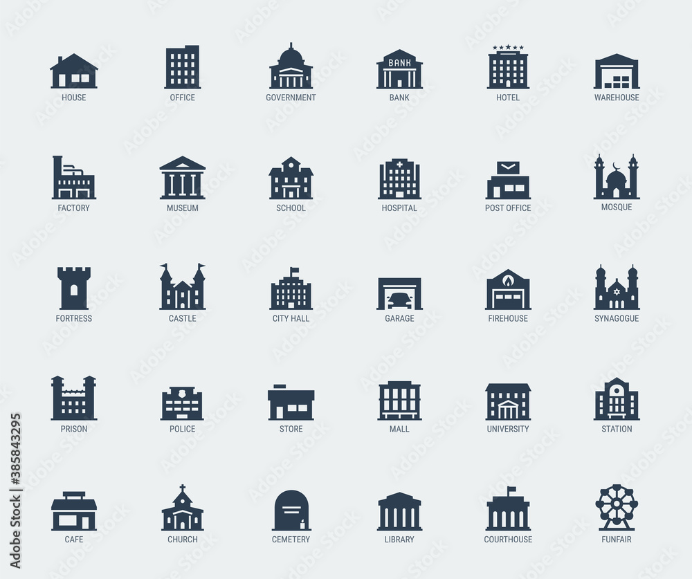 Government and City Buildings Vector Icon Set - obrazy, fototapety, plakaty 