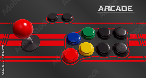 Realistic Vector Joystick and Buttons for Retro Arcade Cabinet