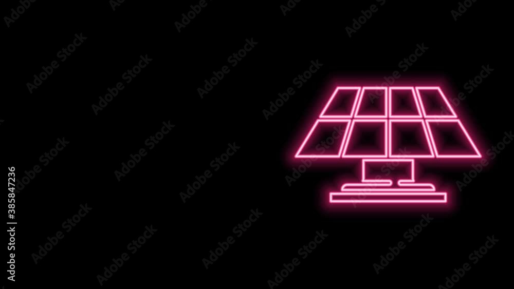 Glowing neon line Solar energy panel icon isolated on black background. 4K Video motion graphic animation Glowing neon line Solar energy panel icon isolated on black background. 4K Video motion graphic animation