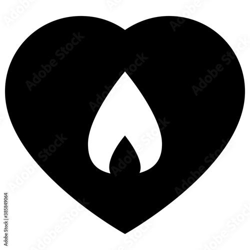 
A fire flame burning in heart , burning heart icon 
