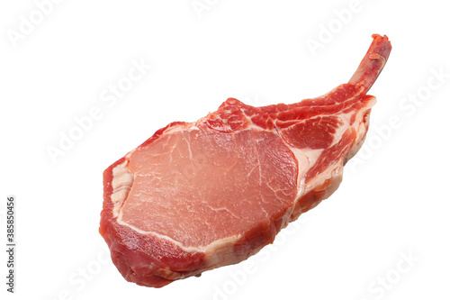 Raw Tomahawk steak lying on a white background. Isolated